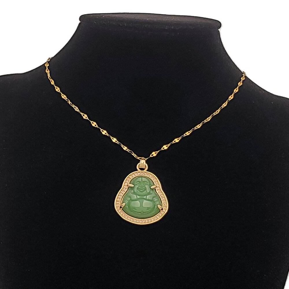 14K Gold Womens 1ct Diamond Jade Buddha Necklace New 14 K Silver Buddah Jewelry